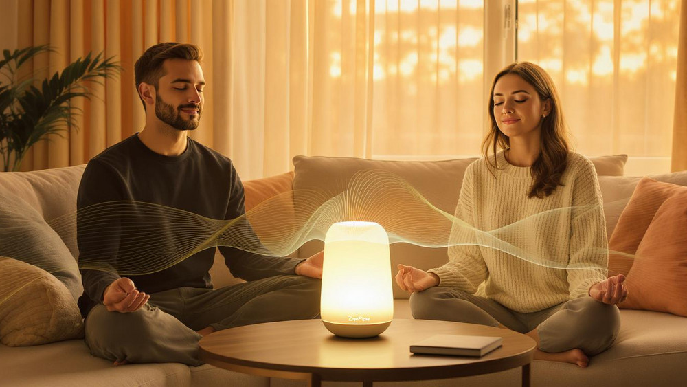 Meditations-Lampe ZenFlow, fiktives Produkt aus den Radio Creator AI-Tools