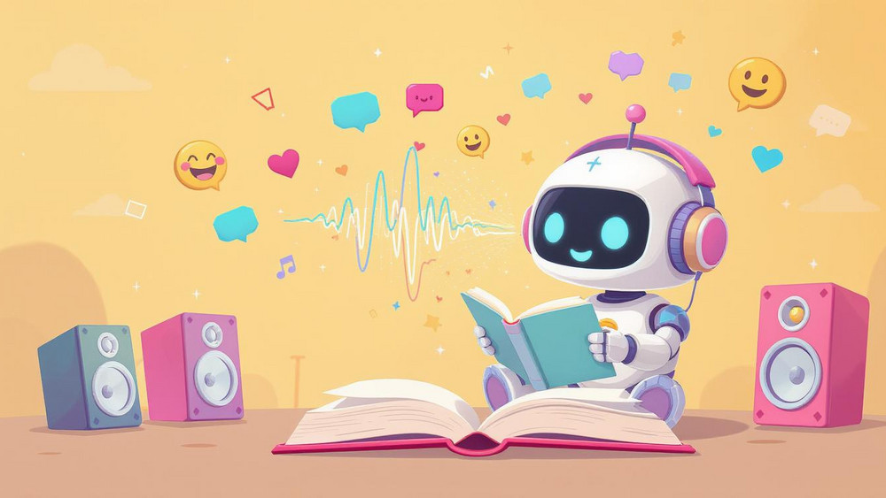 Roboter lernt sprechen, Radio Creator AI-Tools, KI-Illustration
